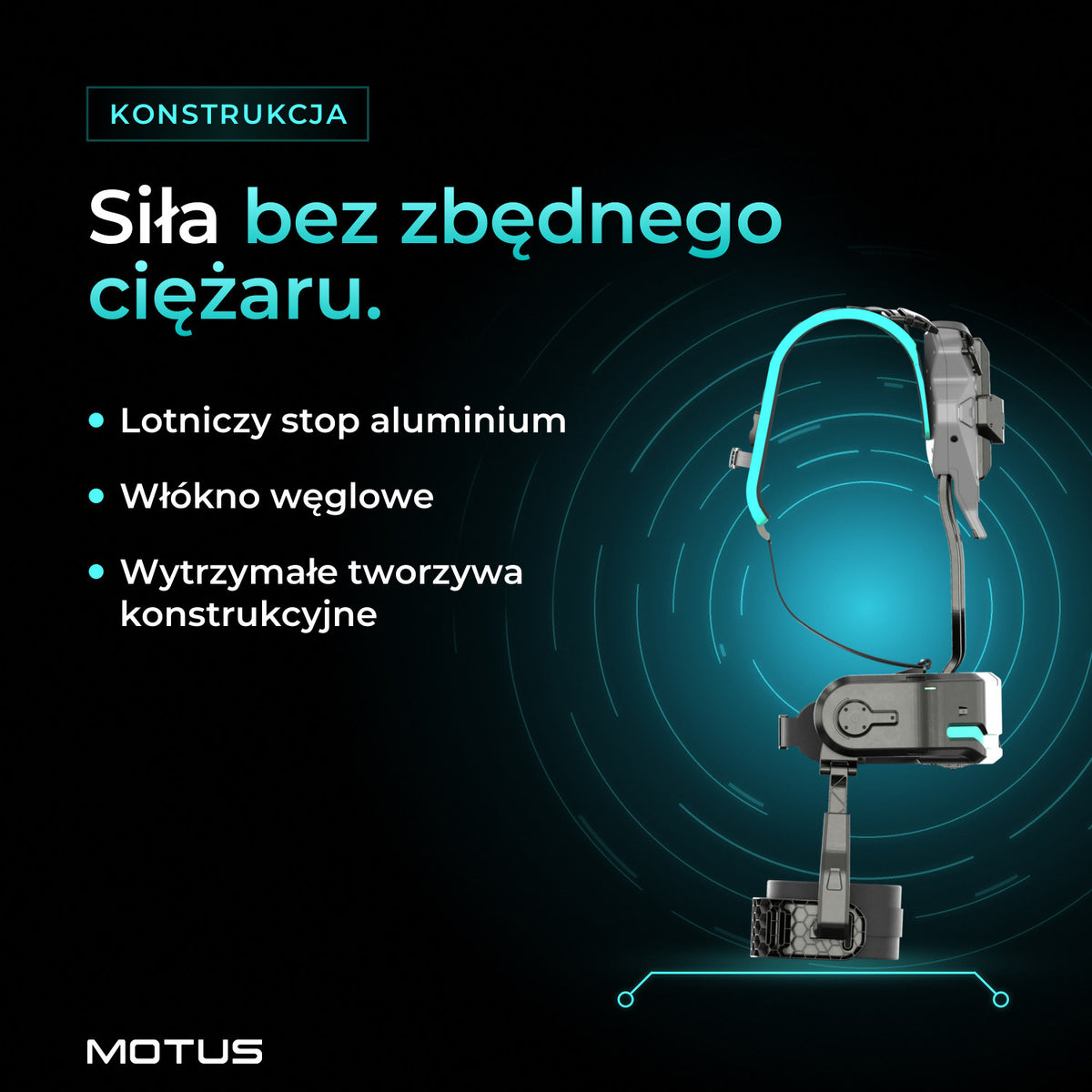 Motus Atlas Back - active z profilu: konstrukcja z lotniczego stopu aluminium, włókna węglowego i wytrzymałych tworzyw konstrukcyjnych.