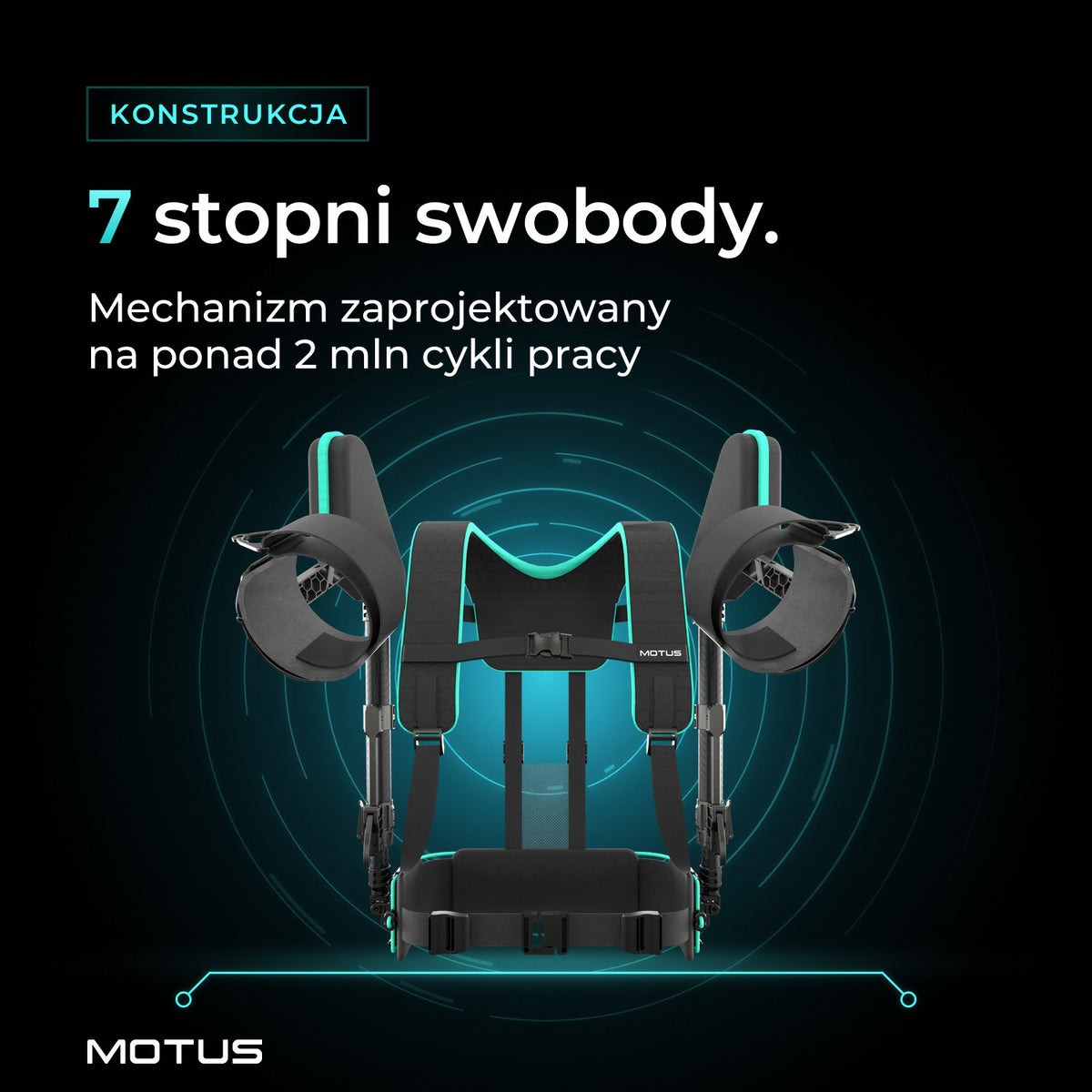 Atlas UP - passive od przodu: 7 stopni swobody, mechanizm zaprojektowany na ponad 2 miliony cykli pracy.