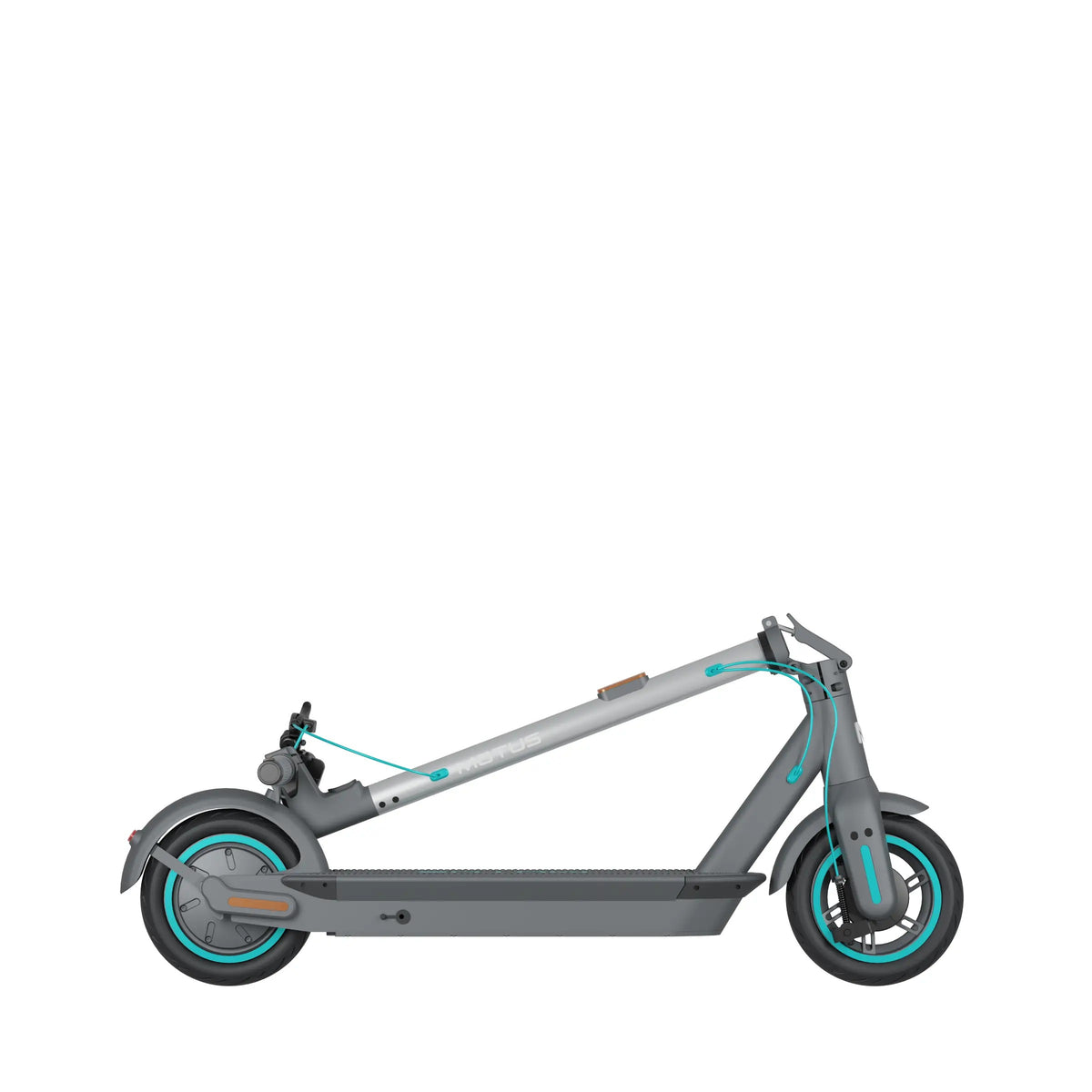 Złożona hulajnoga elektryczna MOTUS Scooty 10 GEN6 z prawego boku, na białym tle.