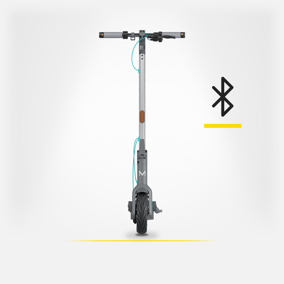 Hulajnoga elektryczna MOTUS Scooty 10 GEN6 od przodu i ikona Bluetooth, jasne studio.