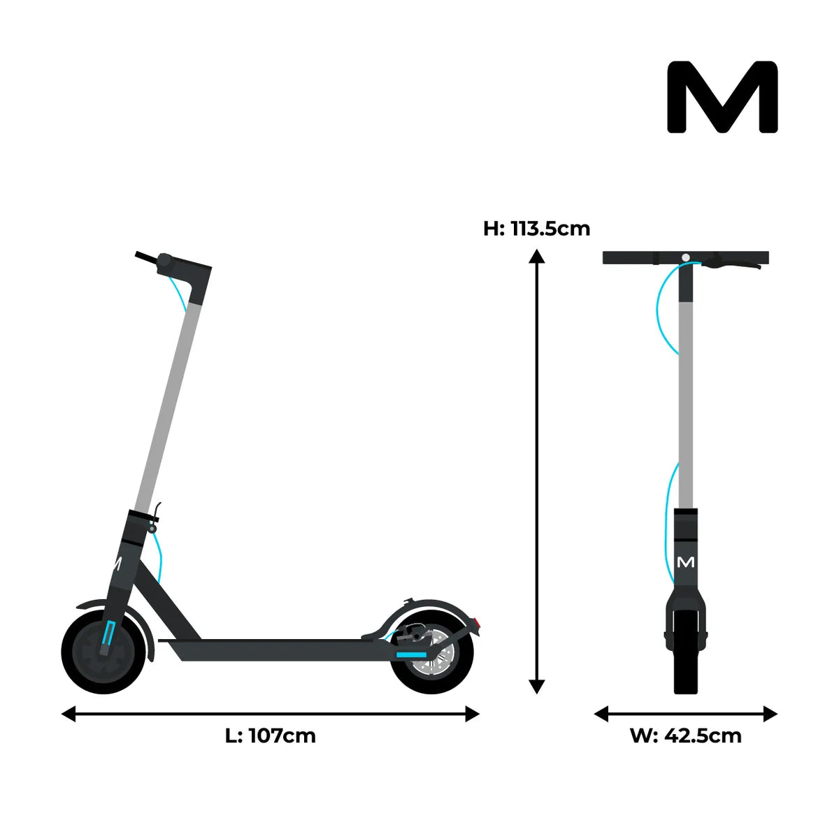 MOTUS Scooty 8.5 - wymiary po rozłożeniu