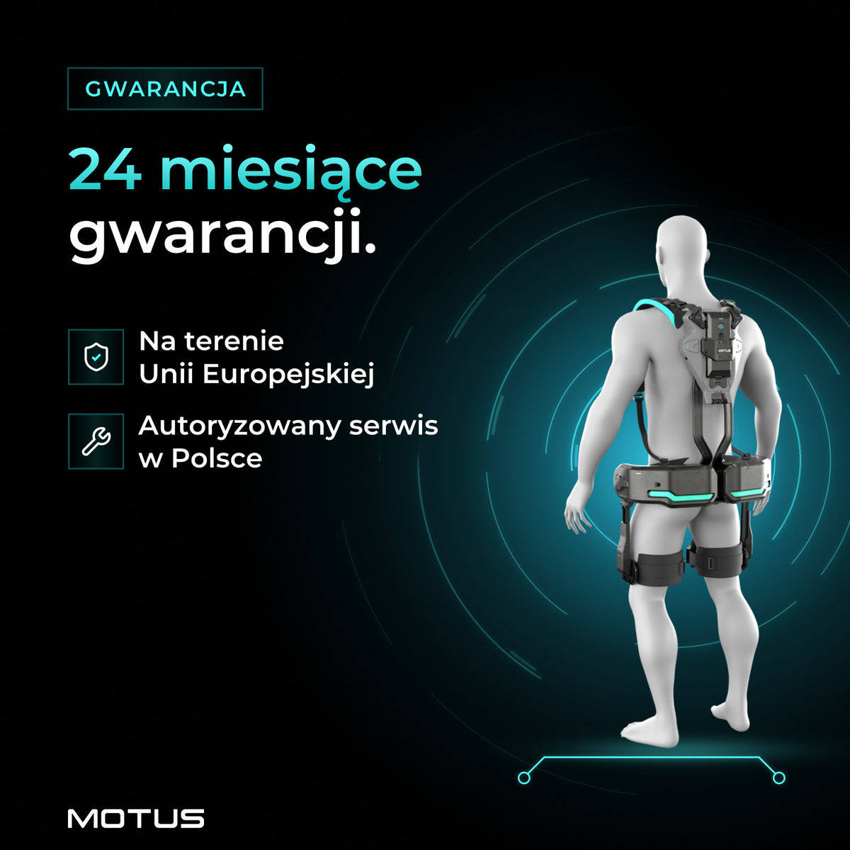 Motus Atlas Back - active na manekinie, widok 3/4 od tyłu: 24 miesiące gwarancji na terenie Unii Europejskiej i autoryzowany serwis w Polsce.