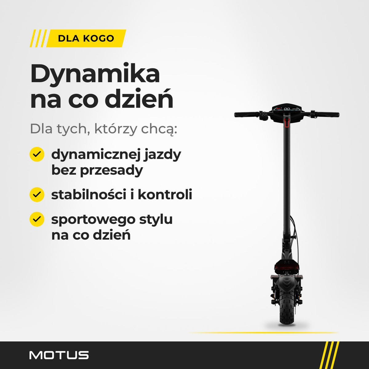 Hulajnoga elektryczna MOTUS Daytona 10 widziana z tyłu, dla tych, którzy chcą dynamicznej jazdy bez przesady.