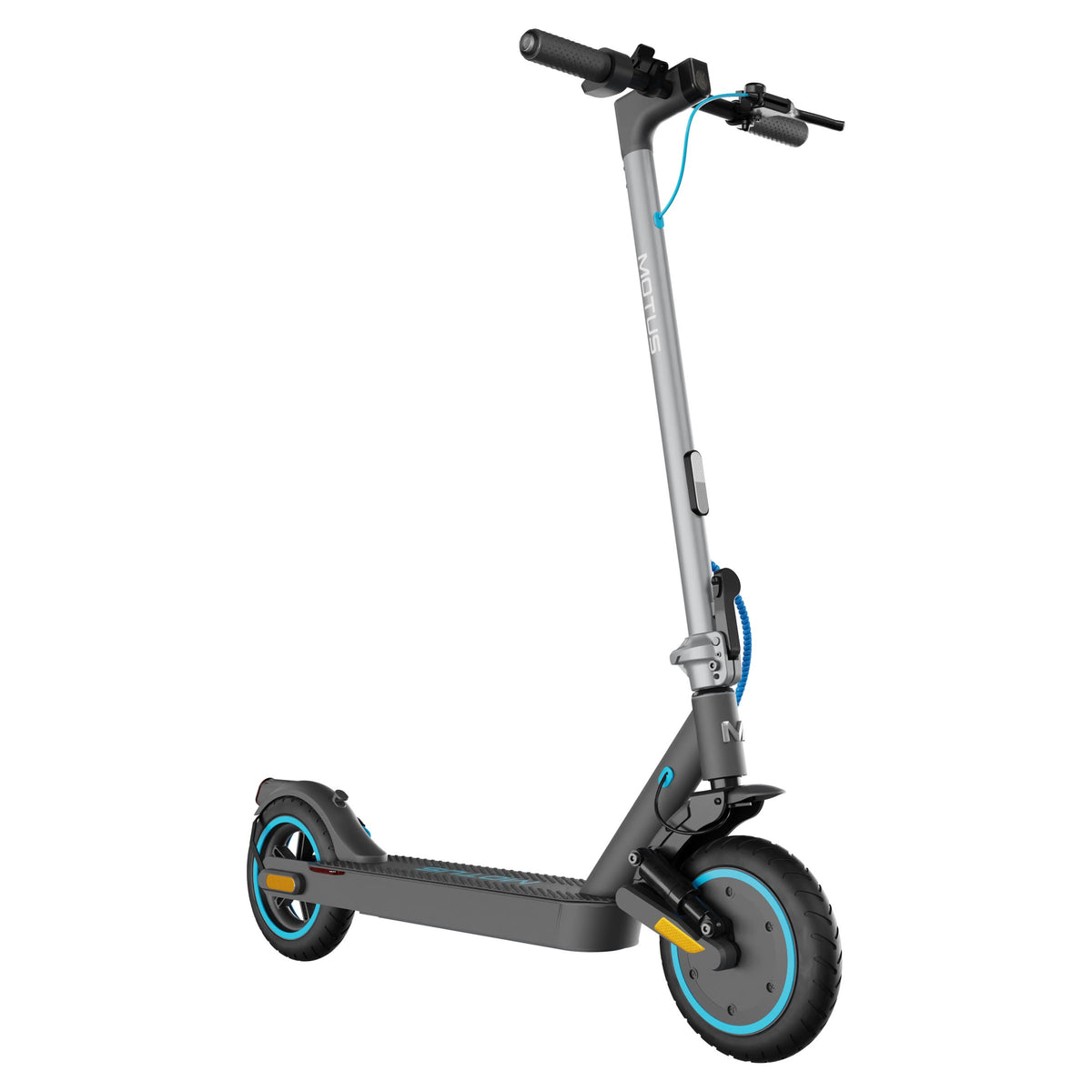 Hulajnoga elektryczna MOTUS Scooty 10 Elite, widok 3/4 z przodu z prawej.