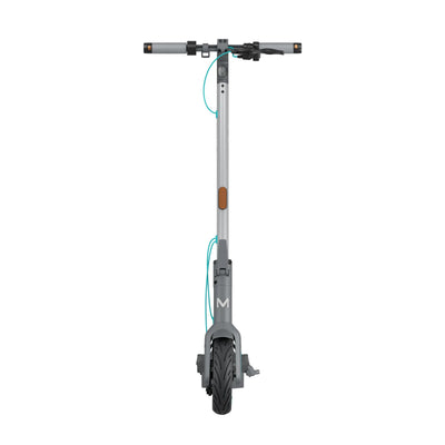 Hulajnoga elektryczna MOTUS Scooty 10 GEN6 od przodu: kierownica, kolumna i przednie koło, na białym tle.