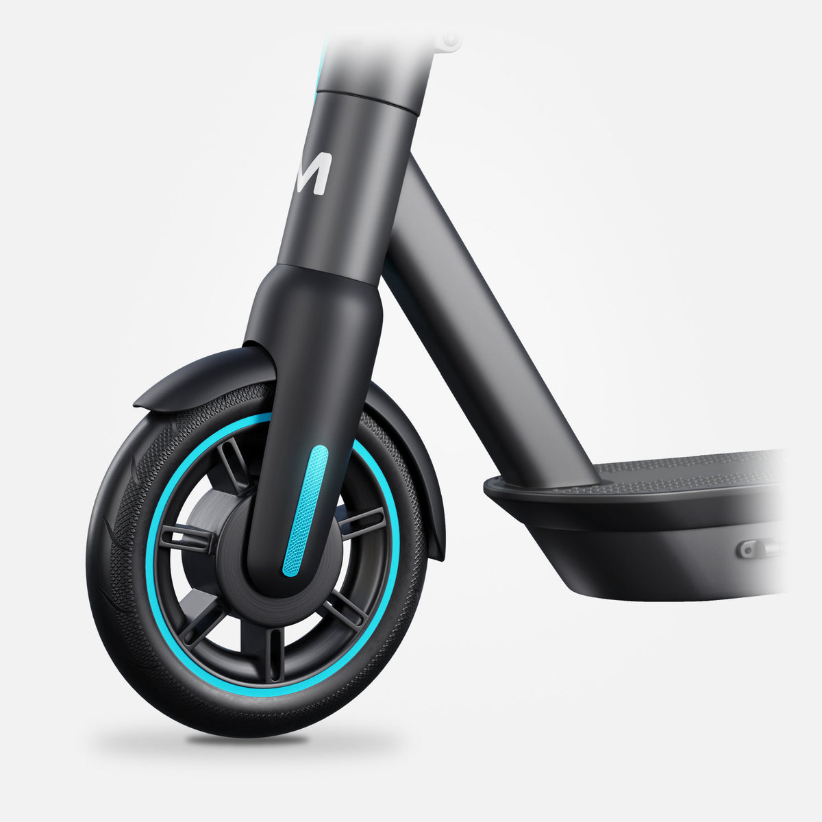 Przednie koło hulajnogi elektrycznej MOTUS Scooty 10 GEN5 z hamulcem bębnowym, jasne studio.