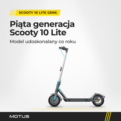 Hulajnoga elektryczna MOTUS Scooty 10 Lite GEN5 z profilu: piąta generacja modelu Scooty 10 Lite.