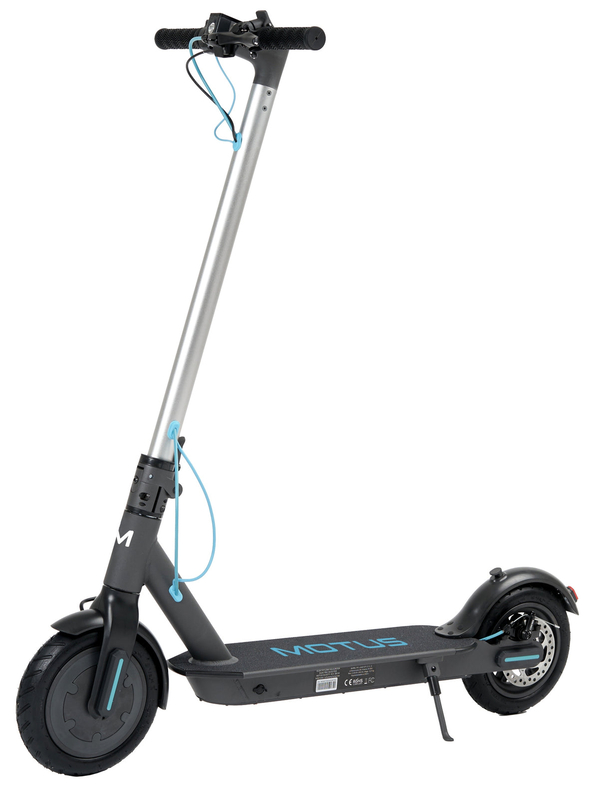 Hulajnoga elektryczna MOTUS Scooty 8.5, widok 3/4 z przodu z prawej strony.
