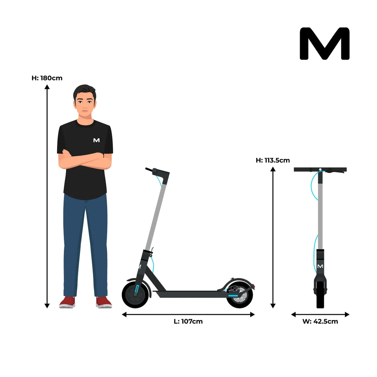 MOTUS Scooty 8.5 - porównanie wysokości z sylwetką człowieka