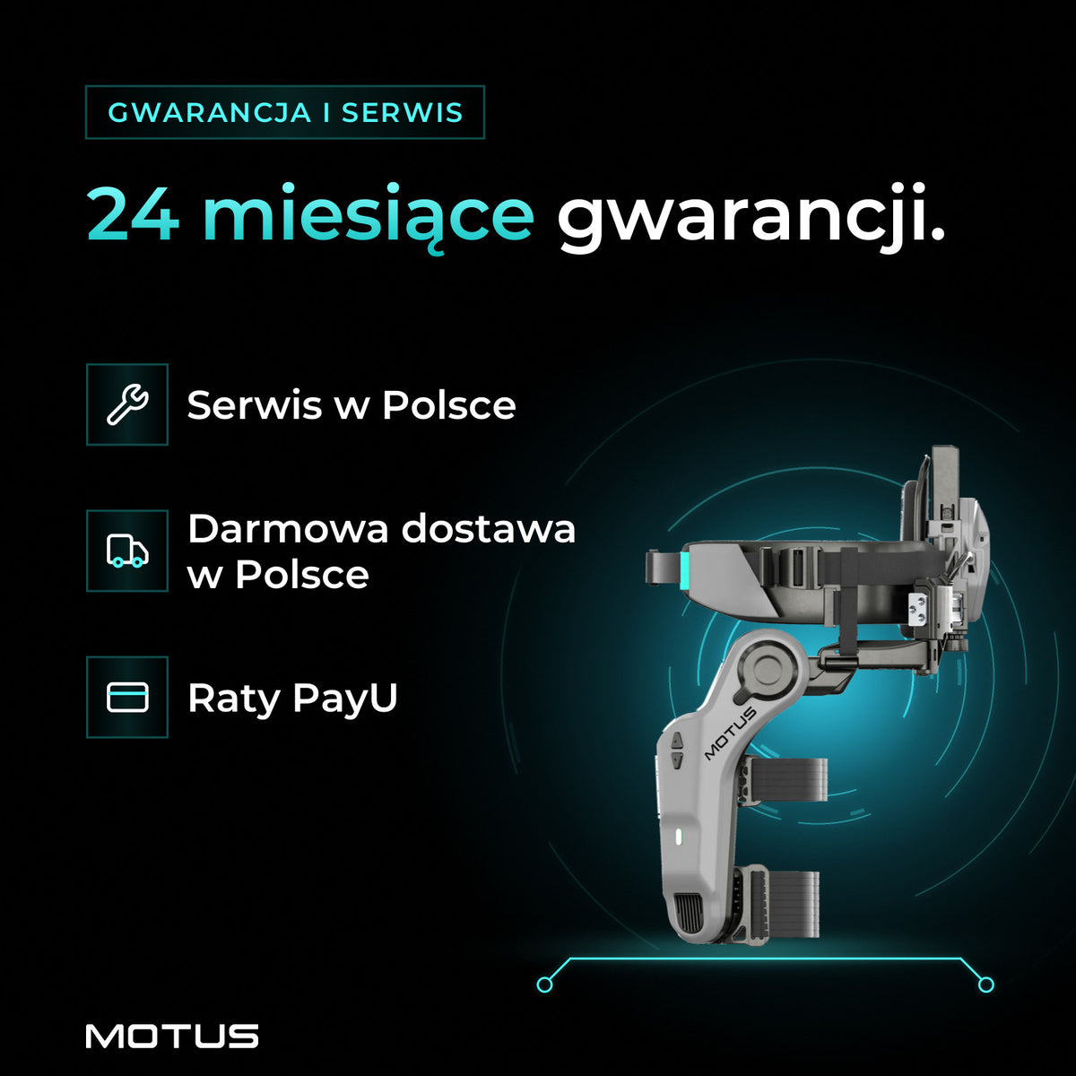 Egzoszkielet MOTUS Trek Ultra z boku: 24 miesiące gwarancji, serwis w Polsce, darmowa dostawa w Polsce, raty PayU.